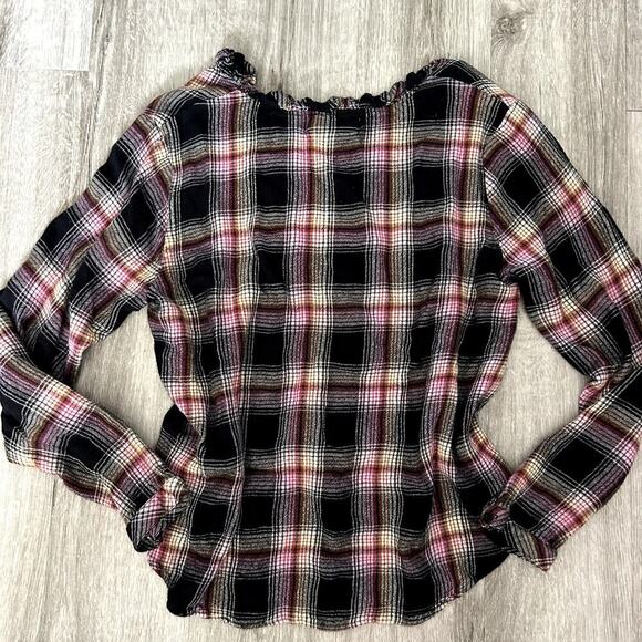 Cloth & Stone by Anthropologie Flannel High Low Plaid Blouse Top Size XL - Picture 3 of 5